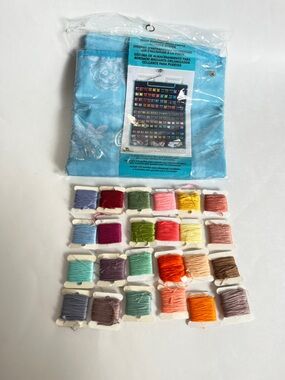 Preowned Mix Lot Embroidery Floss Thread Cards with New DMC Hanging Storage Bag